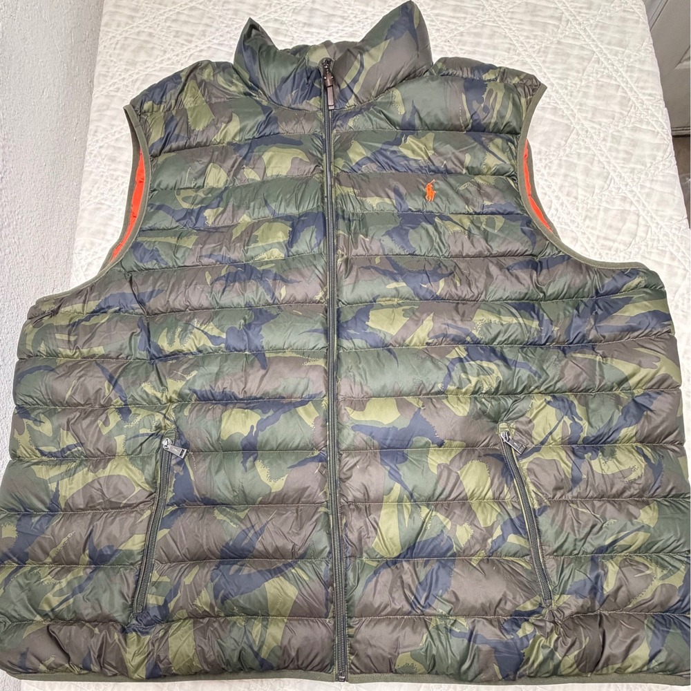 Polo Ralph Lauren Puffer Vest Mens 4XLT Green Camo Down Filled Quilted Zip Up